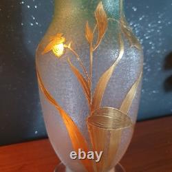 Ancien Vase MONTJOYE verre émaillé effet givré ART-NOUVEAU LEGRAS