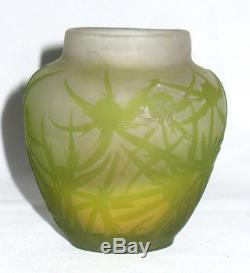 Ancien Vase Miniature Pate De Verre Emile Gallé / Decor Aux Chardons Art Nouveau