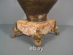 Ancien Vase Régule Style Art Nouveau Signé Omerth Décor Jeune Chasseur Et Oiseau