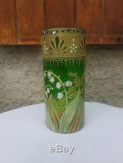 Ancien Vase Rouleau, Decor Emaille, Muguet, Montjoye, Legras, 1920, Art Nouveau