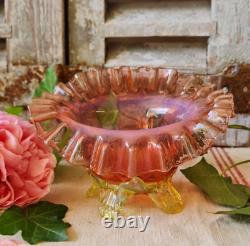 Ancien Vase Soliflore Art Nouveau En Verre Souffle De Couleur