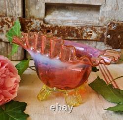 Ancien Vase Soliflore Art Nouveau En Verre Souffle De Couleur