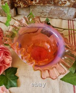 Ancien Vase Soliflore Art Nouveau En Verre Souffle De Couleur