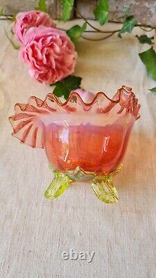 Ancien Vase Soliflore Art Nouveau En Verre Souffle De Couleur