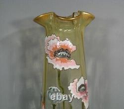 Ancien Vase Verre Émaillé Style Art Nouveau Décor Pavot Montjoye Legras Pantin