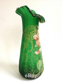 Ancien Vase en verre, décor floral émaillé, Legras Montjoye art nouveau