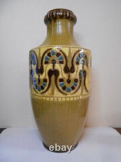 Ancien grand vase en céramiques Art Nouveau Déco signé De Lamazière h. 41,3 cm