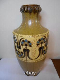 Ancien grand vase en céramiques Art Nouveau Déco signé De Lamazière h. 41,3 cm