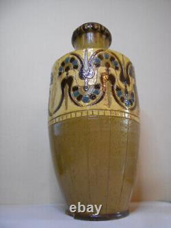 Ancien grand vase en céramiques Art Nouveau Déco signé De Lamazière h. 41,3 cm