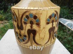 Ancien grand vase en céramiques Art Nouveau Déco signé De Lamazière h. 41,3 cm
