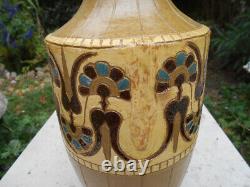 Ancien grand vase en céramiques Art Nouveau Déco signé De Lamazière h. 41,3 cm