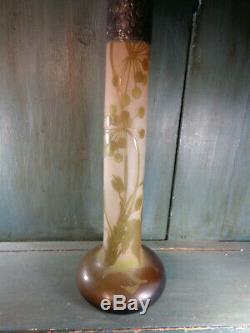 Ancien grand vase soliflore gallé degagé a l'acide nenuphare art nouveau nancy