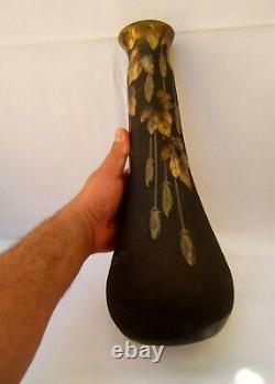 Ancien rare vase pate de verre dégagé a l acide LEGRAS art nouveau fruits dorure