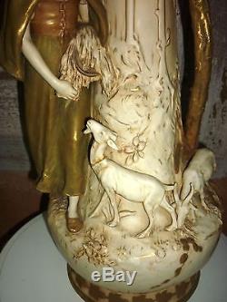 Ancien trés grand vase Royal Dux Bohemia bergère chèvres Art nouveau 58cm