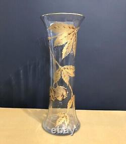 Ancien vase ART NOUVEAU cristal émaillé doré SAINT LOUIS décor de marrons 34 cm