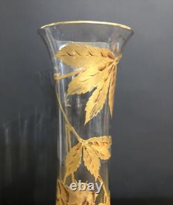 Ancien vase ART NOUVEAU cristal émaillé doré SAINT LOUIS décor de marrons 34 cm