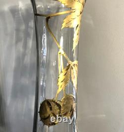 Ancien vase ART NOUVEAU cristal émaillé doré SAINT LOUIS décor de marrons 34 cm