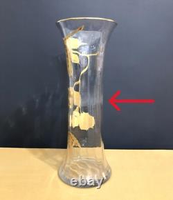 Ancien vase ART NOUVEAU cristal émaillé doré SAINT LOUIS décor de marrons 34 cm