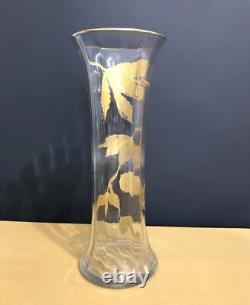Ancien vase ART NOUVEAU cristal émaillé doré SAINT LOUIS décor de marrons 34 cm