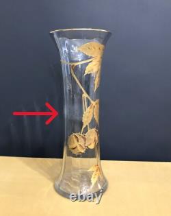 Ancien vase ART NOUVEAU cristal émaillé doré SAINT LOUIS décor de marrons 34 cm