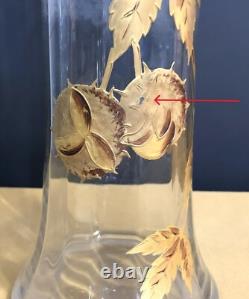 Ancien vase ART NOUVEAU cristal émaillé doré SAINT LOUIS décor de marrons 34 cm