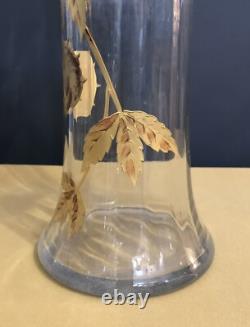 Ancien vase ART NOUVEAU cristal émaillé doré SAINT LOUIS décor de marrons 34 cm