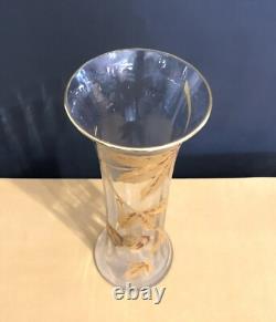 Ancien vase ART NOUVEAU cristal émaillé doré SAINT LOUIS décor de marrons 34 cm