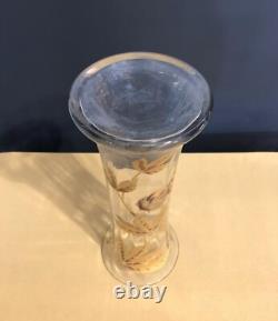 Ancien vase ART NOUVEAU cristal émaillé doré SAINT LOUIS décor de marrons 34 cm