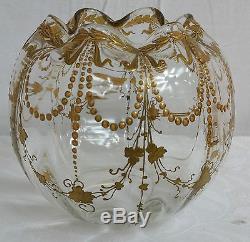 Ancien vase Boule ART NOUVEAU cristal polylobe dore or 1900 Montjoye Galle