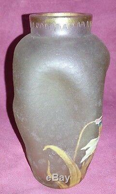 Ancien vase Montjoye Legras époque 1900 art nouveau décor émaillé de narcisses