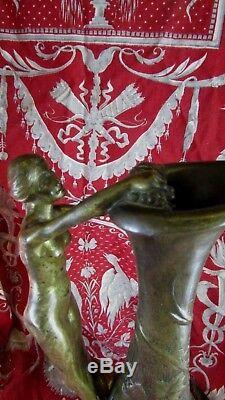 Ancien vase aiguiere bronze 2 patine art nouveau nouille epoq 1900 signé ap upia