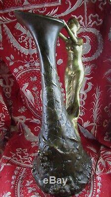 Ancien vase aiguiere bronze 2 patine art nouveau nouille epoq 1900 signé ap upia