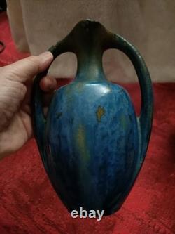 Ancien vase amphore Art Nouveau Pierrefonds en grès émaillé