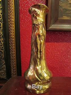 Ancien vase art nouveau bronze doré marionnet soliflore epoque 1900
