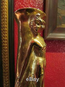 Ancien vase art nouveau bronze doré marionnet soliflore epoque 1900