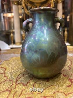 Ancien vase art nouveau ceramique faience irisée alfred rosselin fleur aquatique