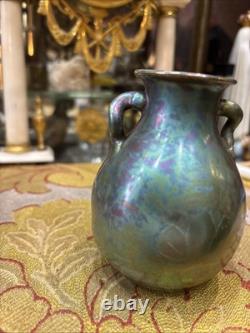 Ancien vase art nouveau ceramique faience irisée alfred rosselin fleur aquatique