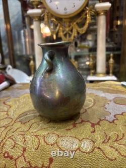 Ancien vase art nouveau ceramique faience irisée alfred rosselin fleur aquatique
