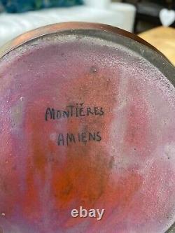 Ancien vase en céramique irisé signée Montières Amiens art nouveau