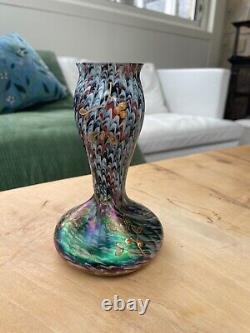 Ancien vase en verre irisé émaillé Loetz art nouveau