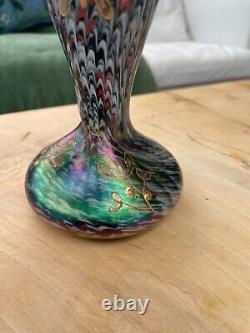 Ancien vase en verre irisé émaillé Loetz art nouveau