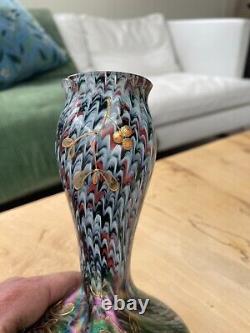 Ancien vase en verre irisé émaillé Loetz art nouveau