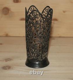 Ancien vase floral en filigrane argenté Art Nouveau russe fait à la main