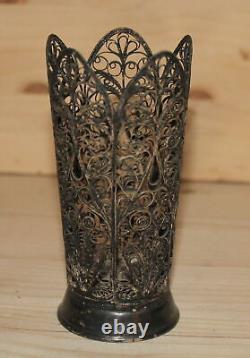 Ancien vase floral en filigrane argenté Art Nouveau russe fait à la main