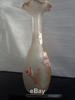Ancien vase, pâte de verre, émaillé, style MONTJOYE LEGRAS, Art Nouveau