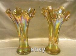 Ancienne Paire De Vases Irises Style Loetz Art Nouveau