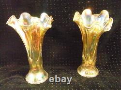 Ancienne Paire De Vases Irises Style Loetz Art Nouveau