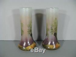 Ancienne Paire De Vases Style Art Nouveau Epoque 1900 Signés Legras Décor Forêt