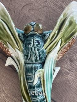 Ancienne bouquetière vase en barbotine libellule époque art nouveau