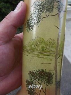 Ancienne paire de petits vases émaillés legras paysage lacustre art nouveau